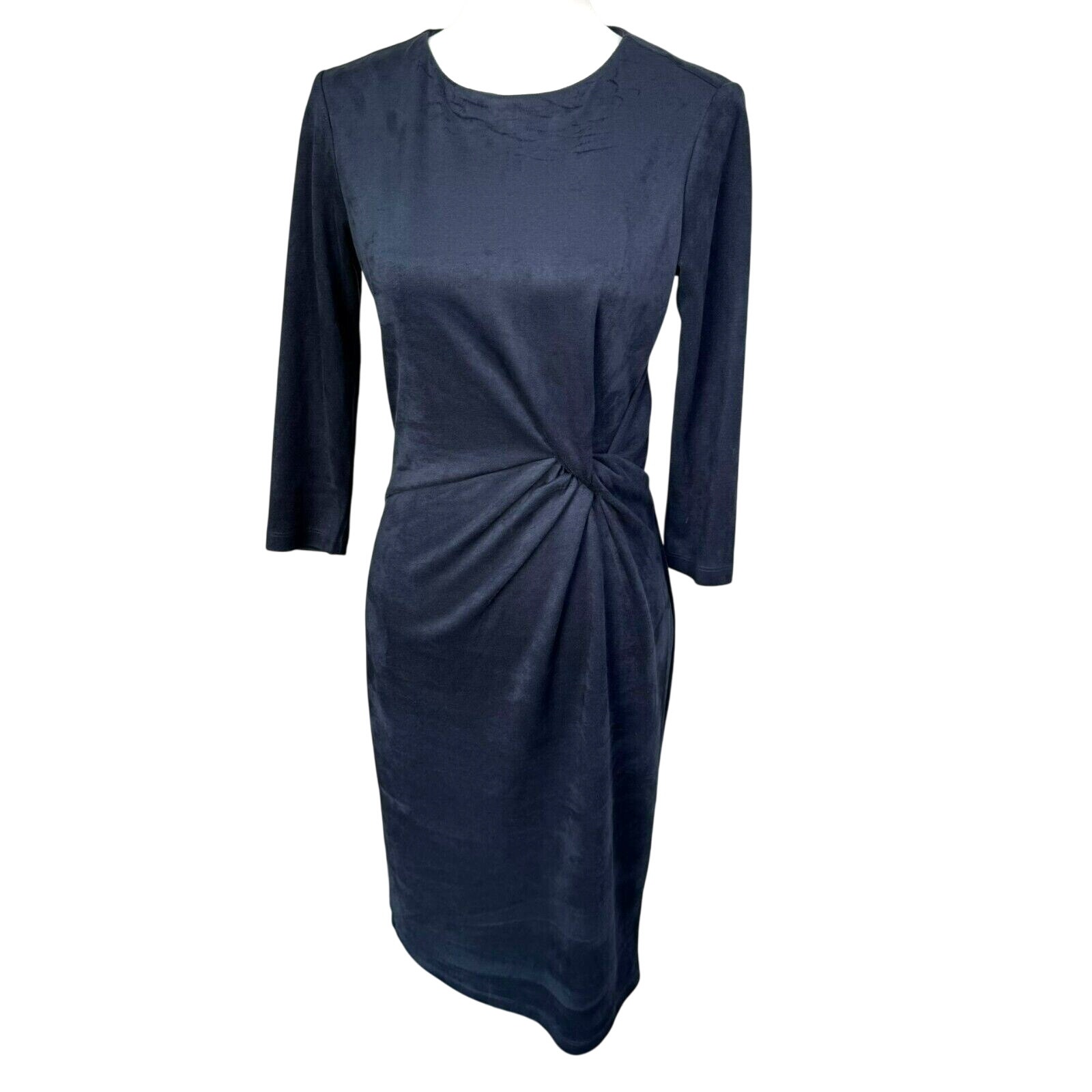 J.Mclaughlin Size Xs Navy Blue Faux Suede Wrap 3/4 Sleeve Lillian Midi Dress